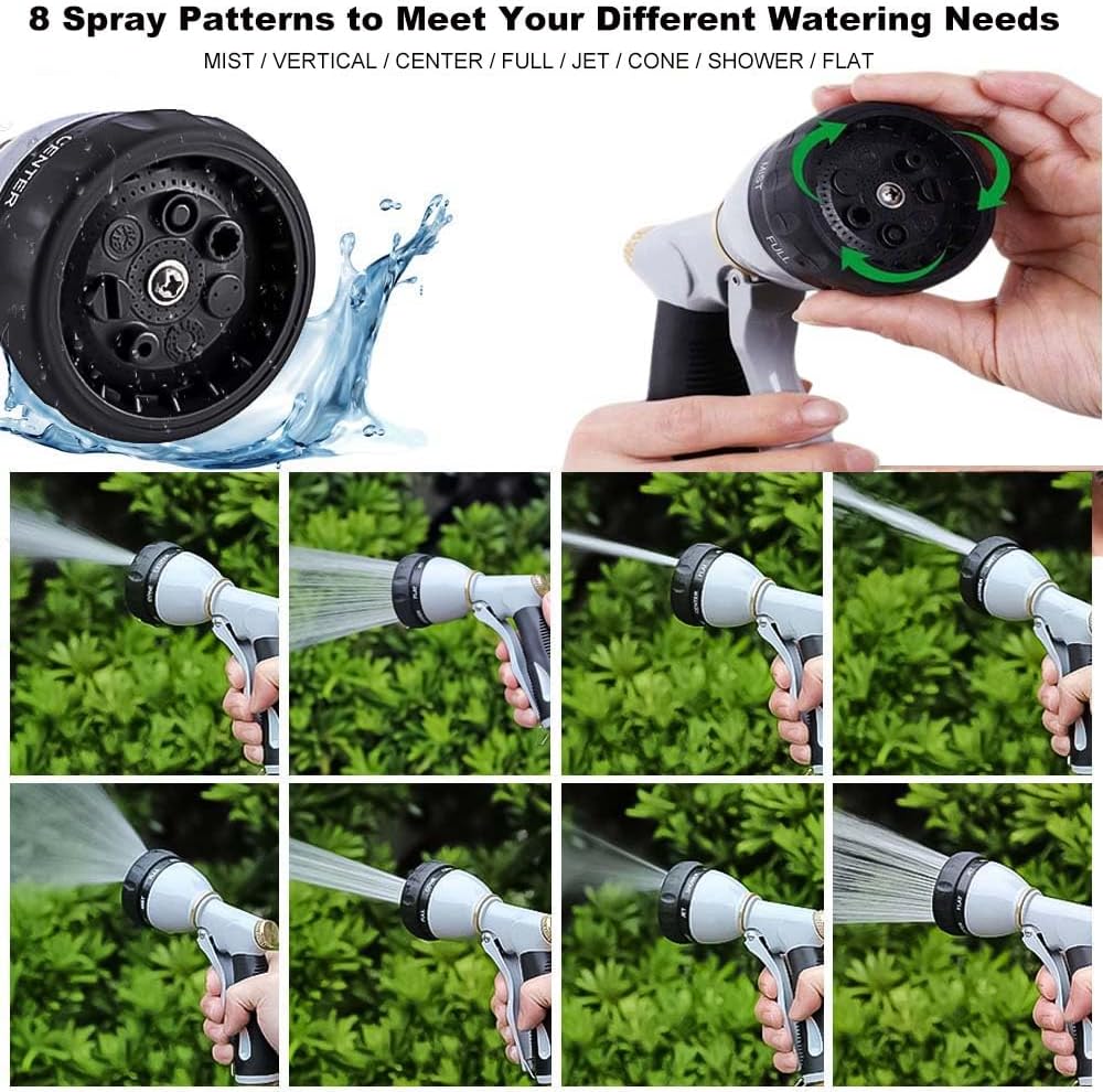 Garden Hose Nozzle Heavy Duty, High Pressure Adjustable 8 Patterns | Metal Water Hose Nozzle Volume Control Valve Attachment Hose Sprayer Nozzle for Outdoor Garden Watering Car Washing