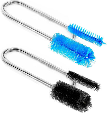 2 Pcs Flexible Drain Pipe Cleaning Brush, 36" Extra Long Double Ended Nylon Bristles and Stainless Steel Tube Cleaners, 2 Brush Head Sizes for Kitchen Sink, Pipe and Hose Cleaning (Black+Blue)