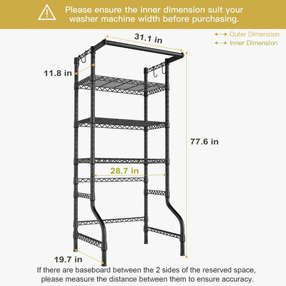 Ulif U11 Over Washer and Dryer Shelves, 3 Tiers Laundry Room Storage and Organizer Standing Shelf, Metal Freestanding Clothes Drying Rack, 33.9" W x 19.7" D x 77.6" H, Black