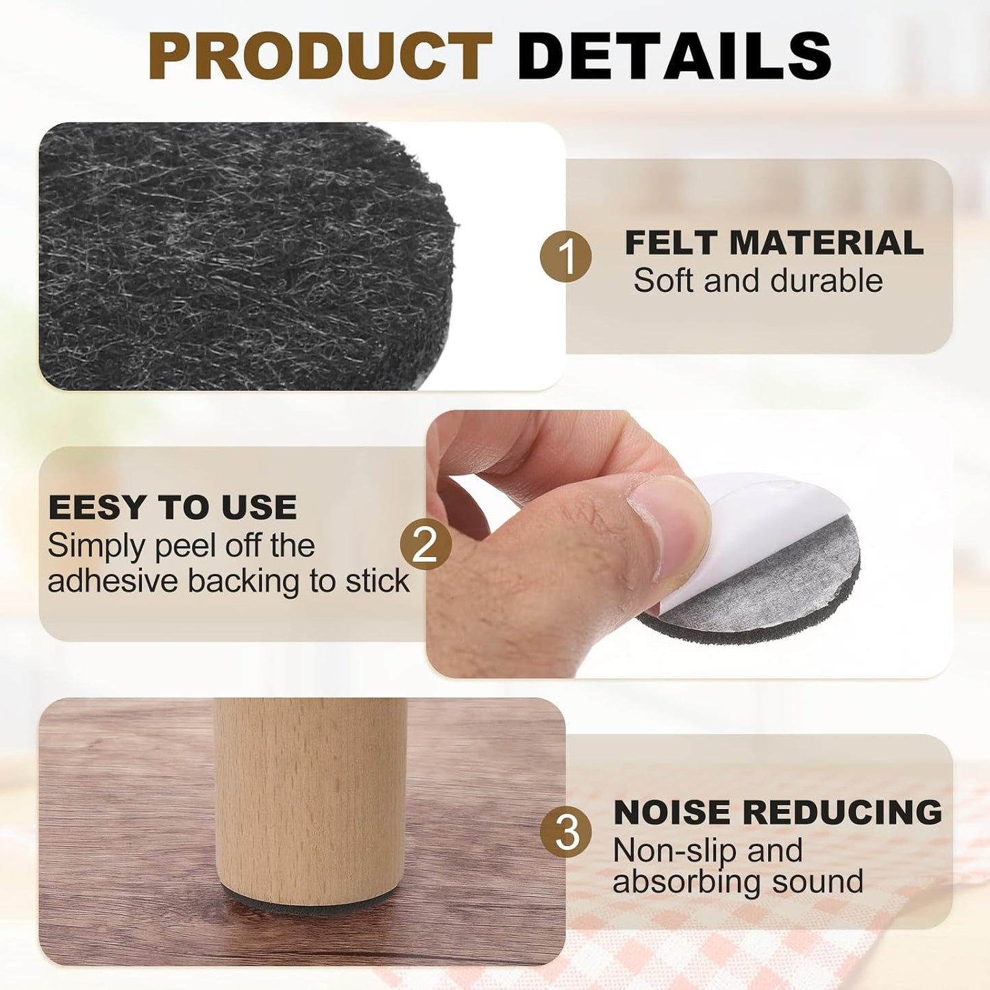 uxcell 32Pcs Non Slip Furniture Pads, 3" Round Self Adhesive Felt Bumpers Noise Reducing Furniture Feet Floor Protector for Chairs Tables Furniture Legs (White 0.2" Thick) - Colors B