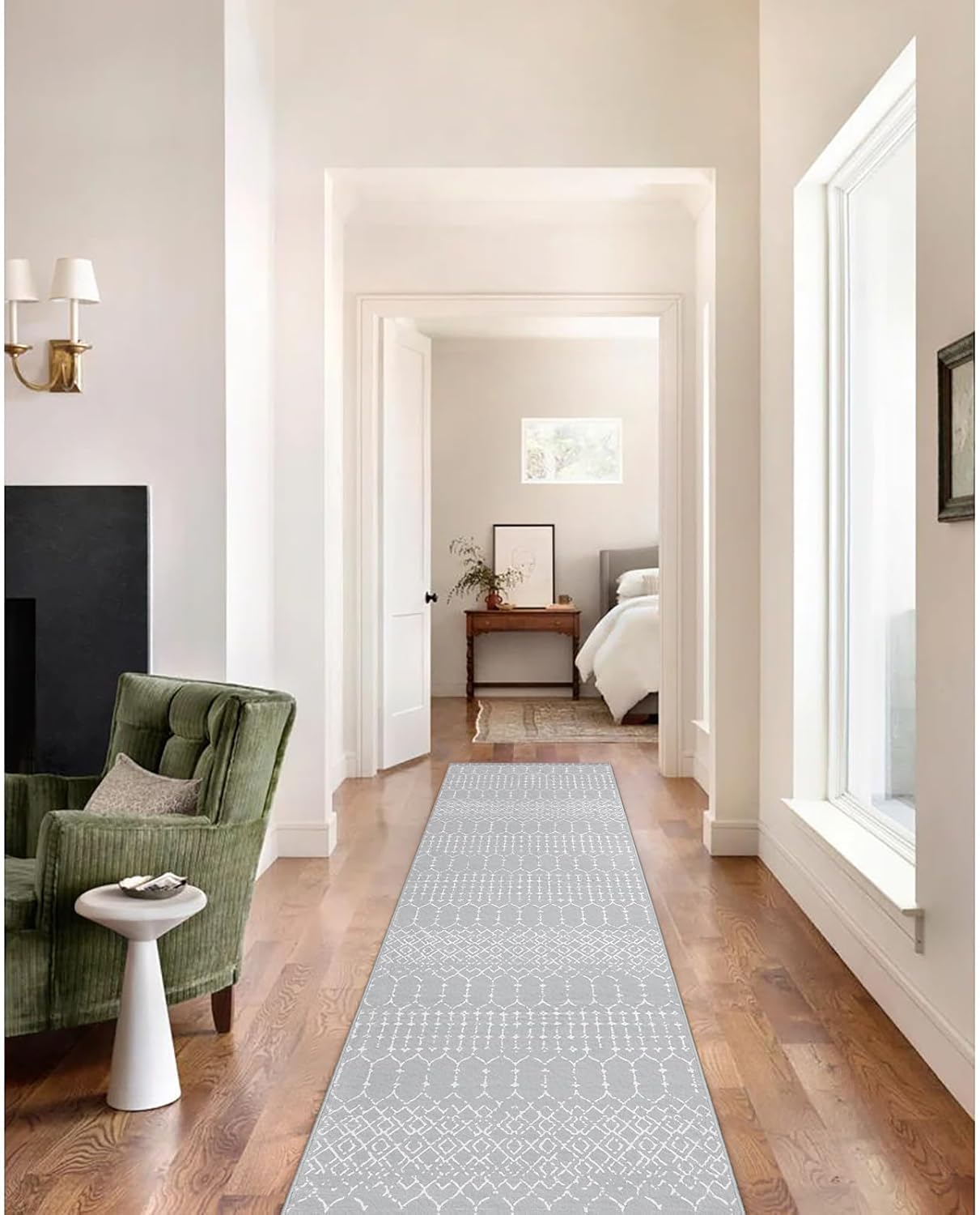 Lahome Moroccan Entry Rug 2x3, Non-Slip Washable Front Indoor Door Mat Rubber Backing Low-Profile Door Rugs, Small Geometric Print Distressed for Entryway Bathroom Kitchen, Black Hana