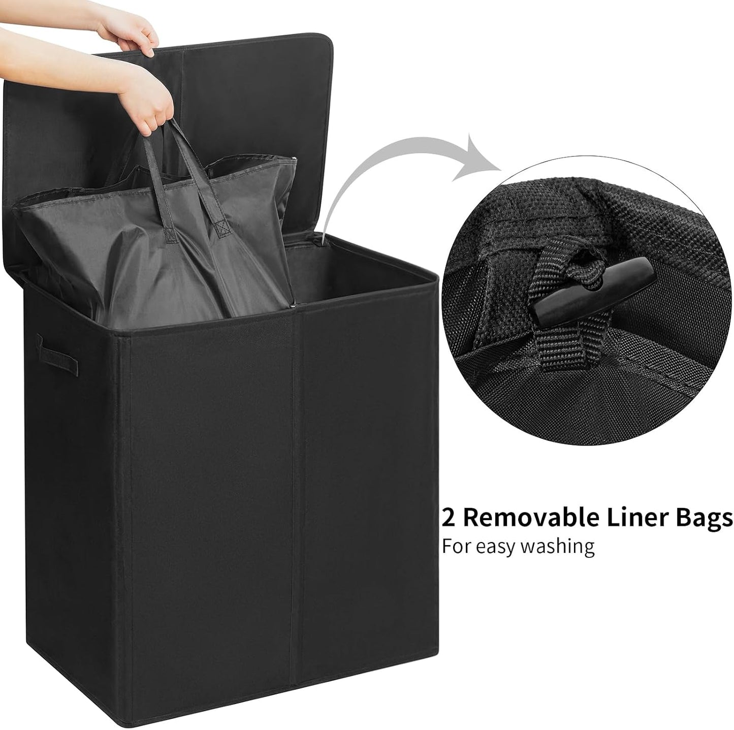 WOWLIVE 180L Laundry Hamper with Lid 3 Section,Large Laundry Basket with Removable Bags and Handles,Collapsible Dirty Clothes Hampers for Laundry,Laundry Basket Organizer for Laundry Room,Dorm,Beige
