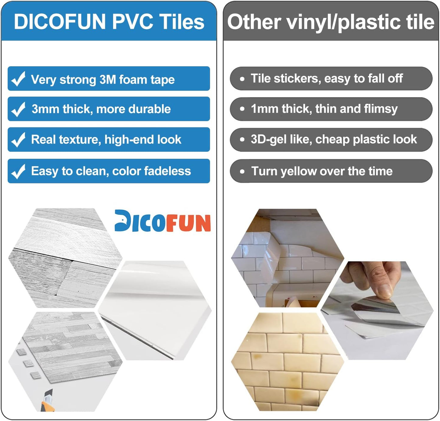 DICOFUN 10-Sheet Peel and Stick Backsplash Wall Tile, PVC Kitchen Backsplash Peel and Stick in Sandstone, 9.4 sq.ft