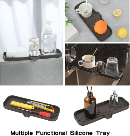 MicoYang Silicone Bathroom Soap Dishes with Drain Spout-Bathroom and Kitchen Sink Organizer,Sponge Holder,Dish Soap Tray,Perfect for Dispenser,Scrubber,Bottle,Cup on Sink or Counter-Coffee 4.9"×3.2"