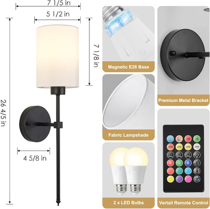 Battery Operated Wall Sconces Set of Two,Wireless Rechargeable Wall Light With Remote Control, Dimmable, Amber Light/Warm White/Natural White/Daylight/RGB, Timer,for Living Room,Bedroom,Entryway,Gold