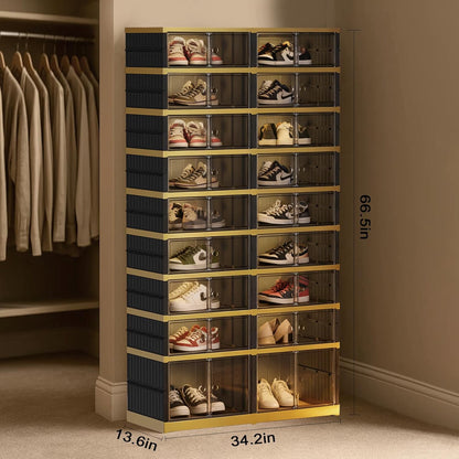 SYNCVIBE Shoe Rack Organizer for Closet Entryway Foldable Sneaker Storage Shoe, Collapsible Shoe Cabinet, Stackable Shoe Storage Cabinet with Lids for Living Room (6 Tiers 24 Pairs)