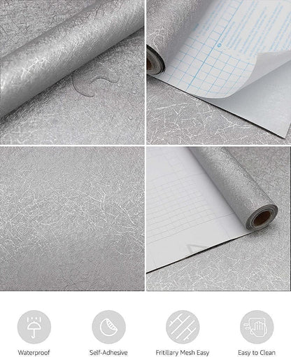 15.7" X 118" Black Silk Wallpaper Embossed Self Adhesive Peel and Stick Wallpaper Contact Paper Removable Waterproof Kitchen Vinyl Wrap Cabinet Furniture Textured Renter Friendly Wall Gift Paper
