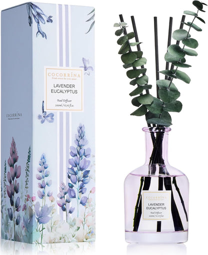 COCORRÍNA Wild Mint & Eucalyptus Reed Diffuser – 6.76 oz Essential Oil with 8 Reeds & Real Eucalyptus Sticks, Home Fragrance for Bedroom or Bathroom Décor