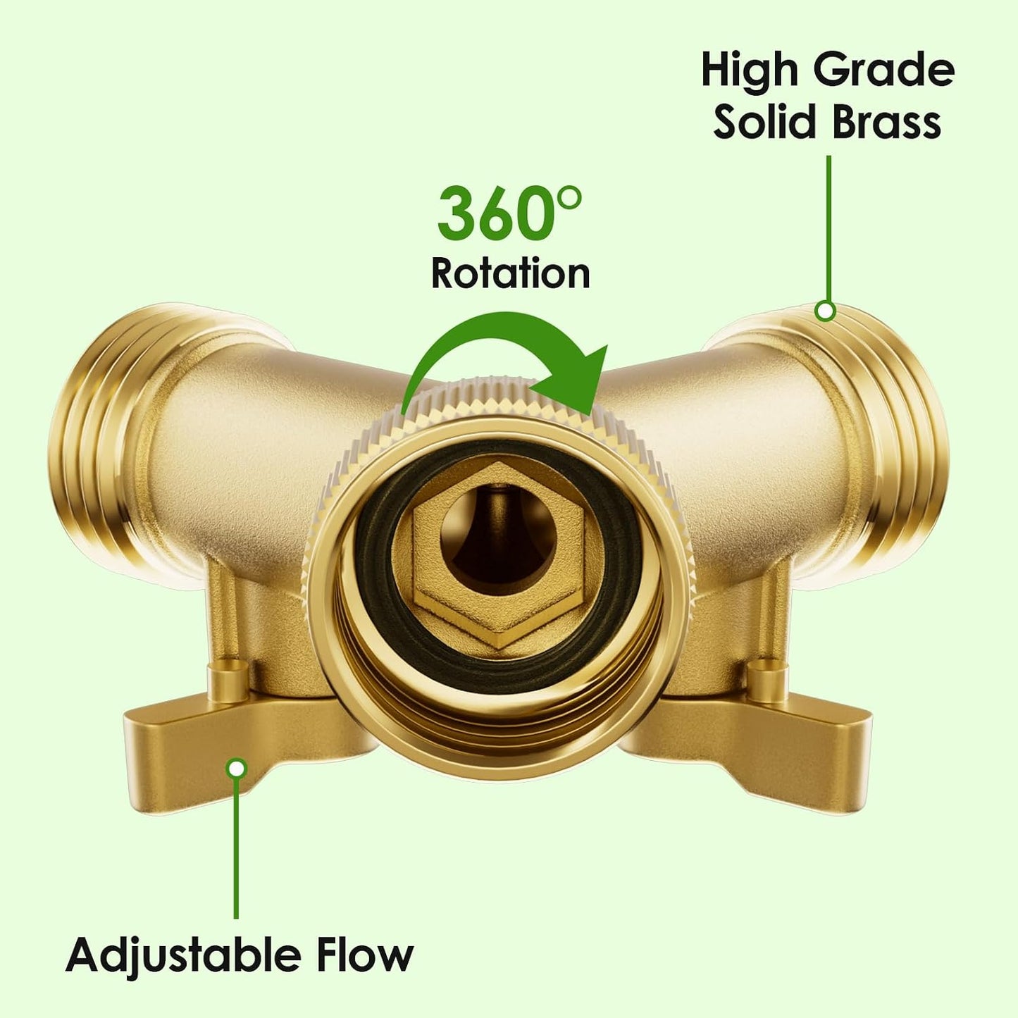 SPECILITE Heavy Duty Brass Garden Hose Splitter 2 Way, Water Hoses Y Connector with 6 Extra Rubber Washers, 1 Teflon Tape for Water Tap, Outlet