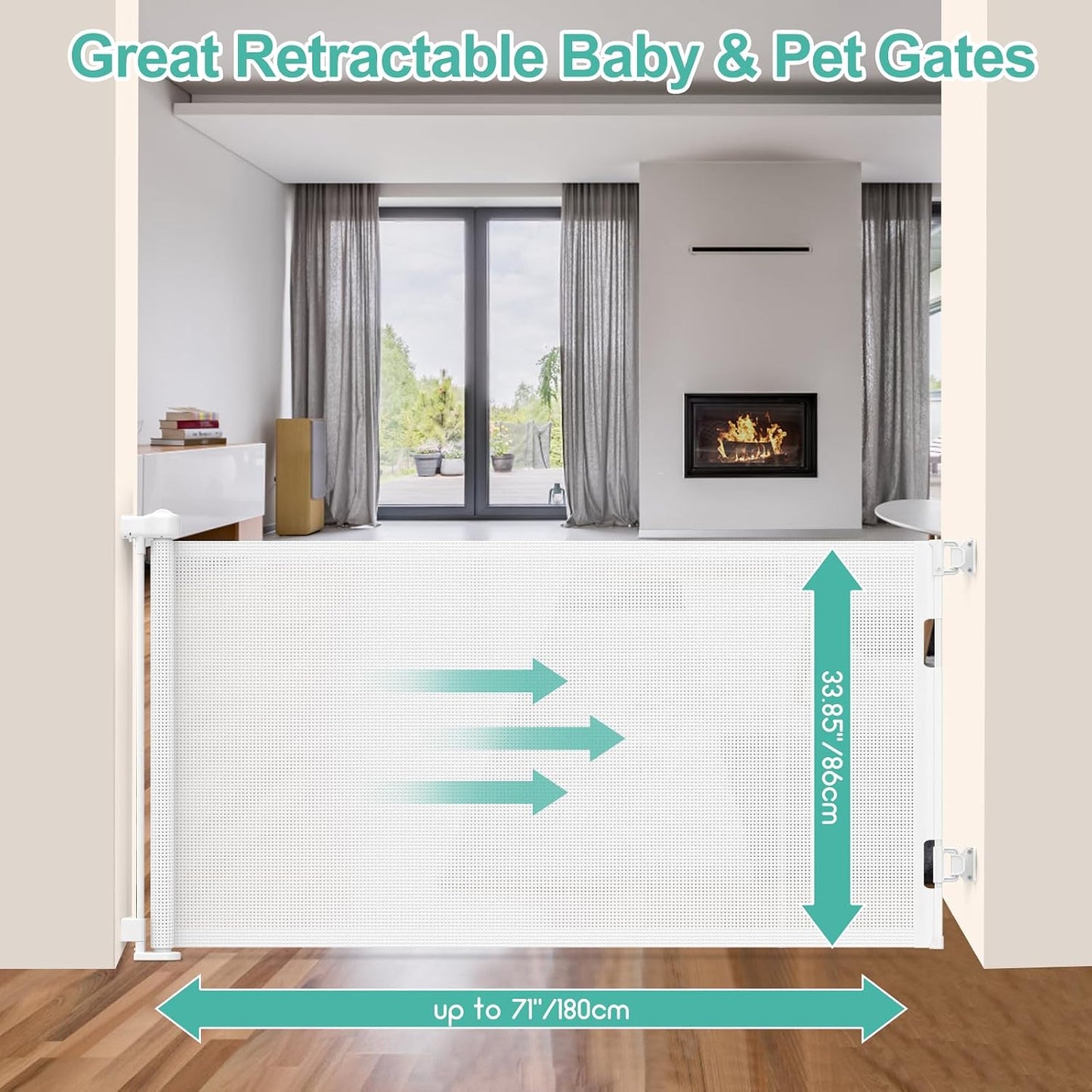 71 inch Retractable Baby Gates, EZIGO Extra Wide Baby Gate for Large Opening Extra Long Mesh Gate for Kids or Pet Dog Gate Child Safety Gate for Stairs Hallways Doorway Indoor Outdoor, Gray