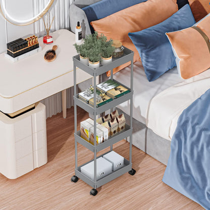 Sooyee 3 Tier Rolling Cart with Wheels, Slim Storage Cart, Under Desk Narrow Rolling Utility Cart Storage Organizer for Office Bathroom Kitchen Laundry Room Narrow Places, White, Plastic and Metal