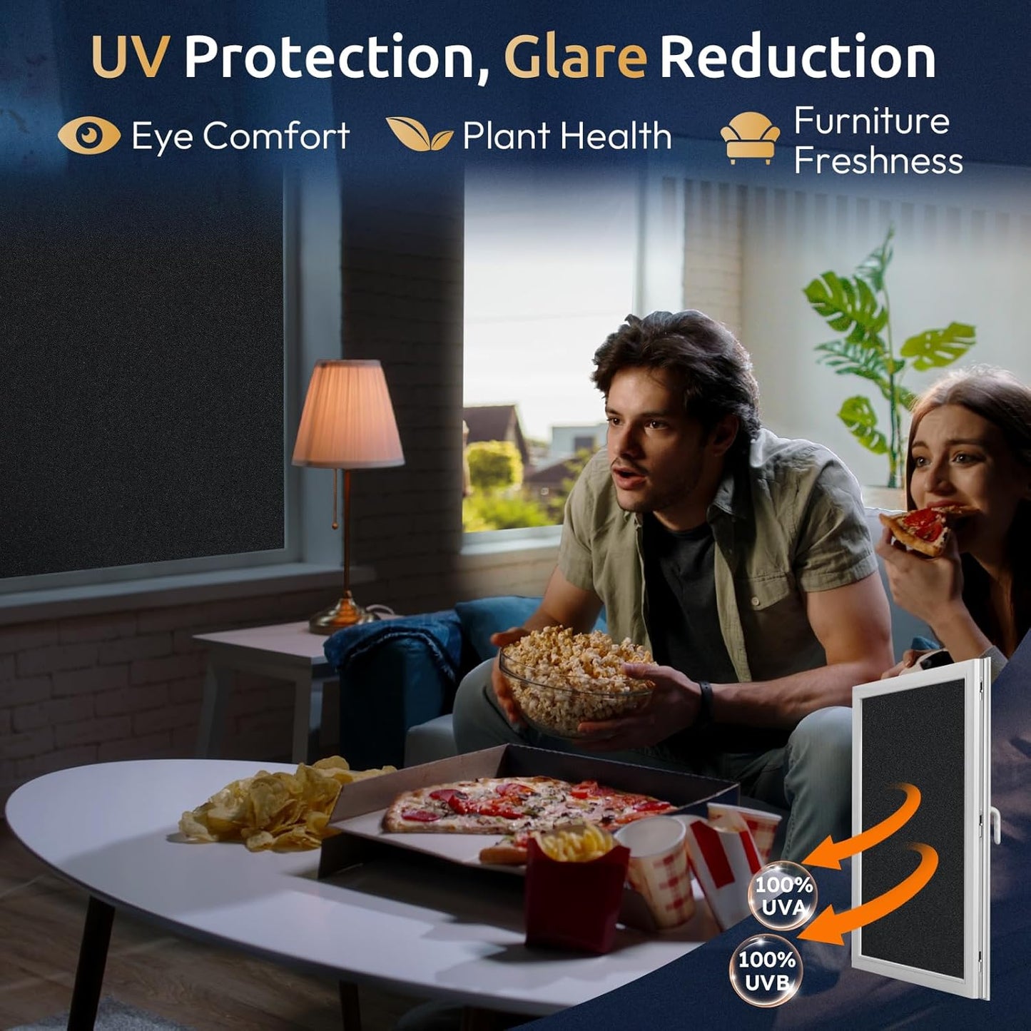 rabbitgoo Window Privacy Film for Glass Windows with Kit Decorative Clings UV Blocking Heat Control Static Cling Removable Bathroom Bedroom Door Home Coverings Pure, 17.5 X 78.7 inches