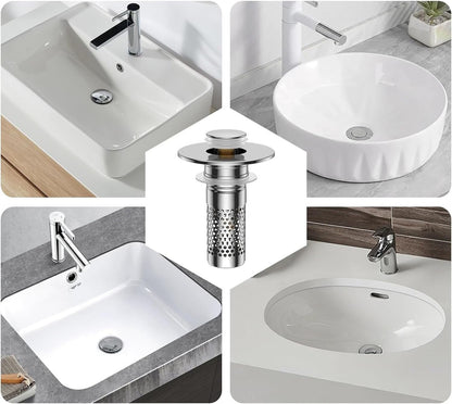 Bathroom Sink Stopper, Stainless Steel Removable Drain Strainer, Hair Catcher Basket, Bathroom Sink Plug Replacement