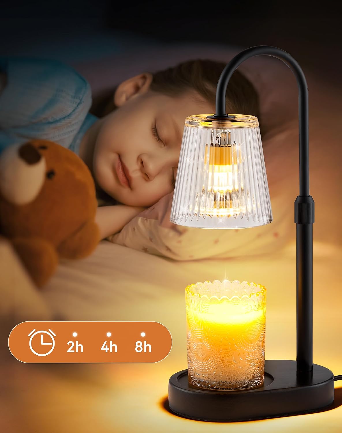 Adjustable Candle Warmer Lamp with Timer - Electric Light Wax Warming Dimmable Flameless Top Melter Heater Melting Heating Height Small Jar Candles Gifts Women Mom Birthday Home Desk Modern Decor