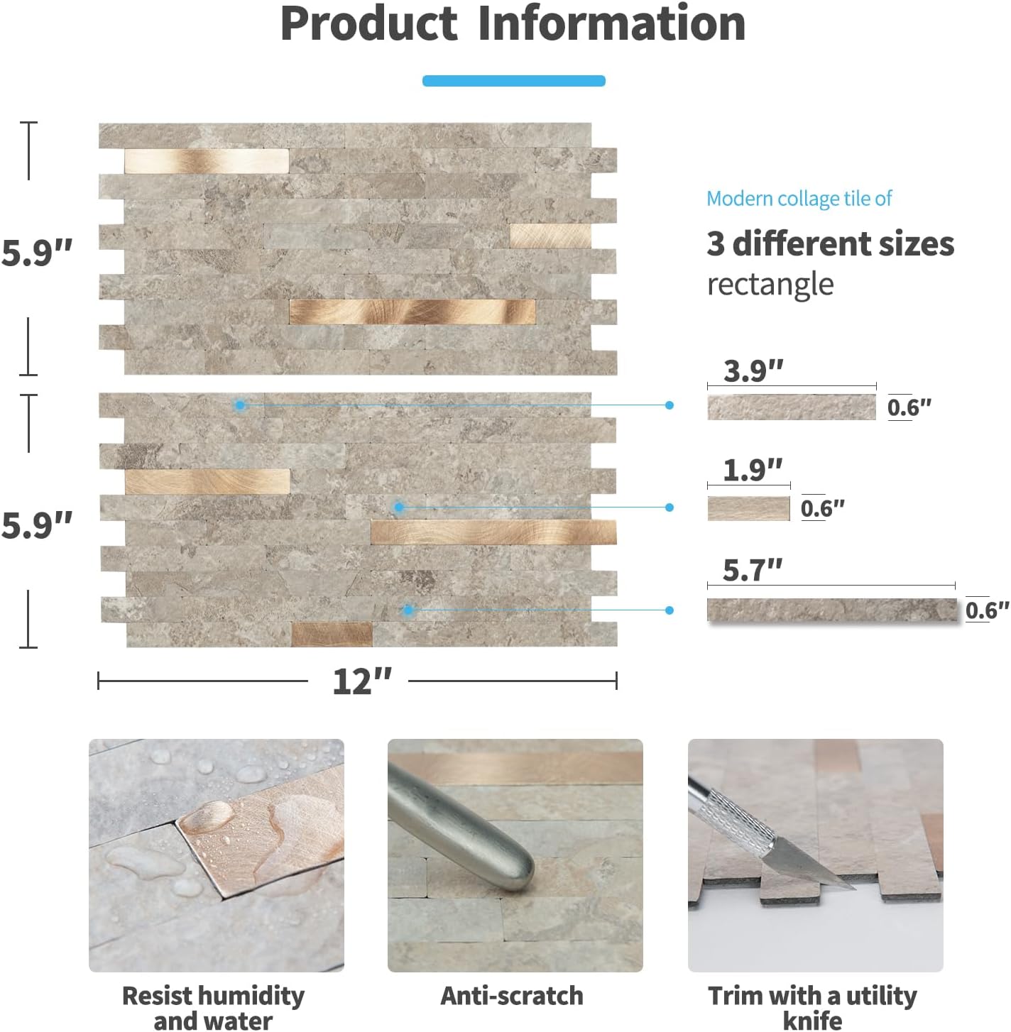 Art3d 10-Sheet Peel and Stick Backsplash Tile for Kitchen Bathroom Fireplace Laundry Room in White Slate with Gold Studded