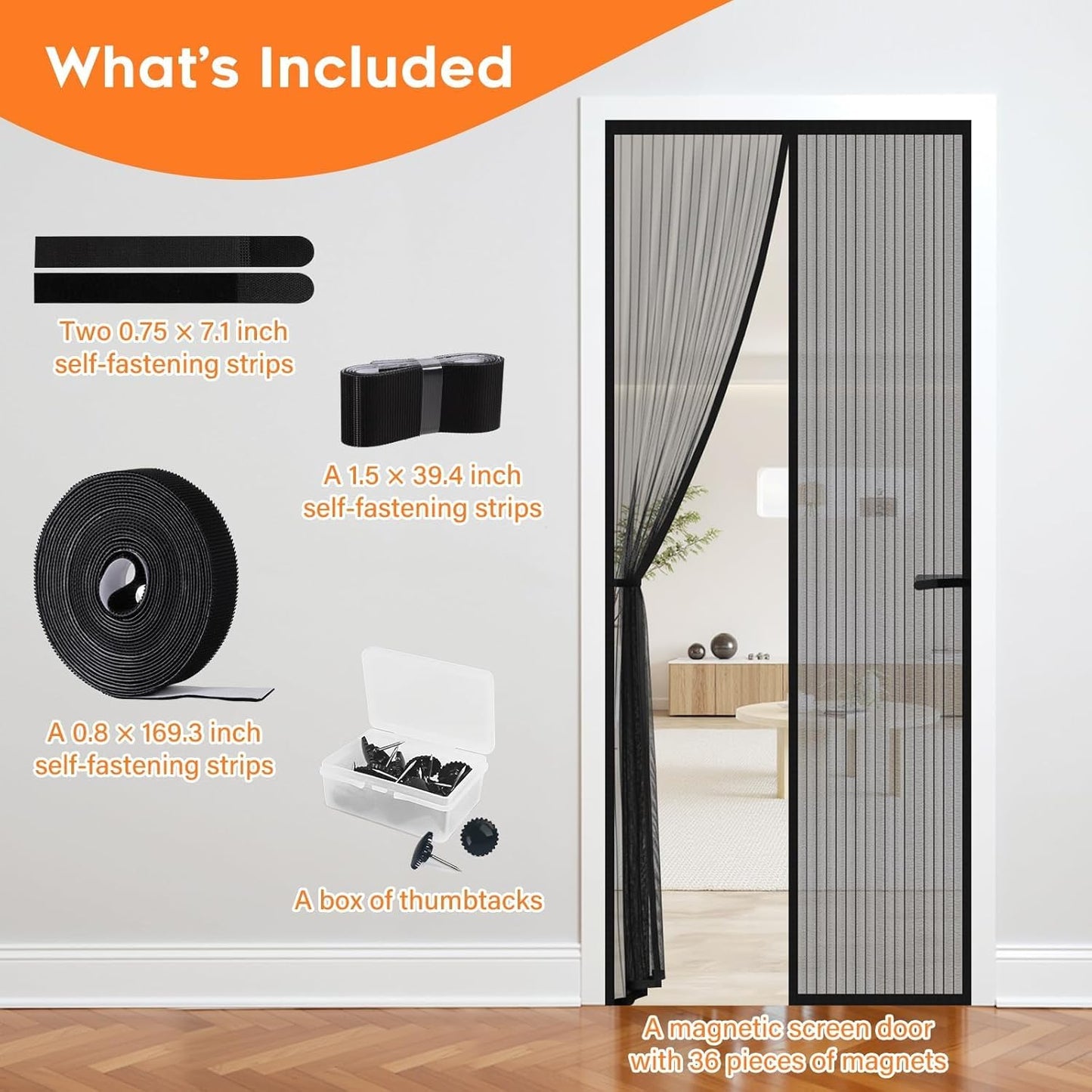 Magnetic Screen Door, Screen Door Mesh, Heavy-Duty Mesh Curtain, Door Net Keep Bugs Out, Hands Free Partition, Screen Size 38” × 83”, Fits 36” × 82” Doors, Pet & Kid Friendly, Black