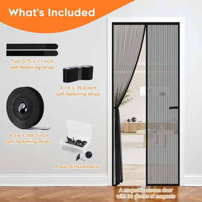 Magnetic Screen Door, Screen Door Mesh, Heavy-Duty Mesh Curtain, Door Net Keep Bugs Out, Hands Free Partition, Screen Size 38” × 83”, Fits 36” × 82” Doors, Pet & Kid Friendly, Black