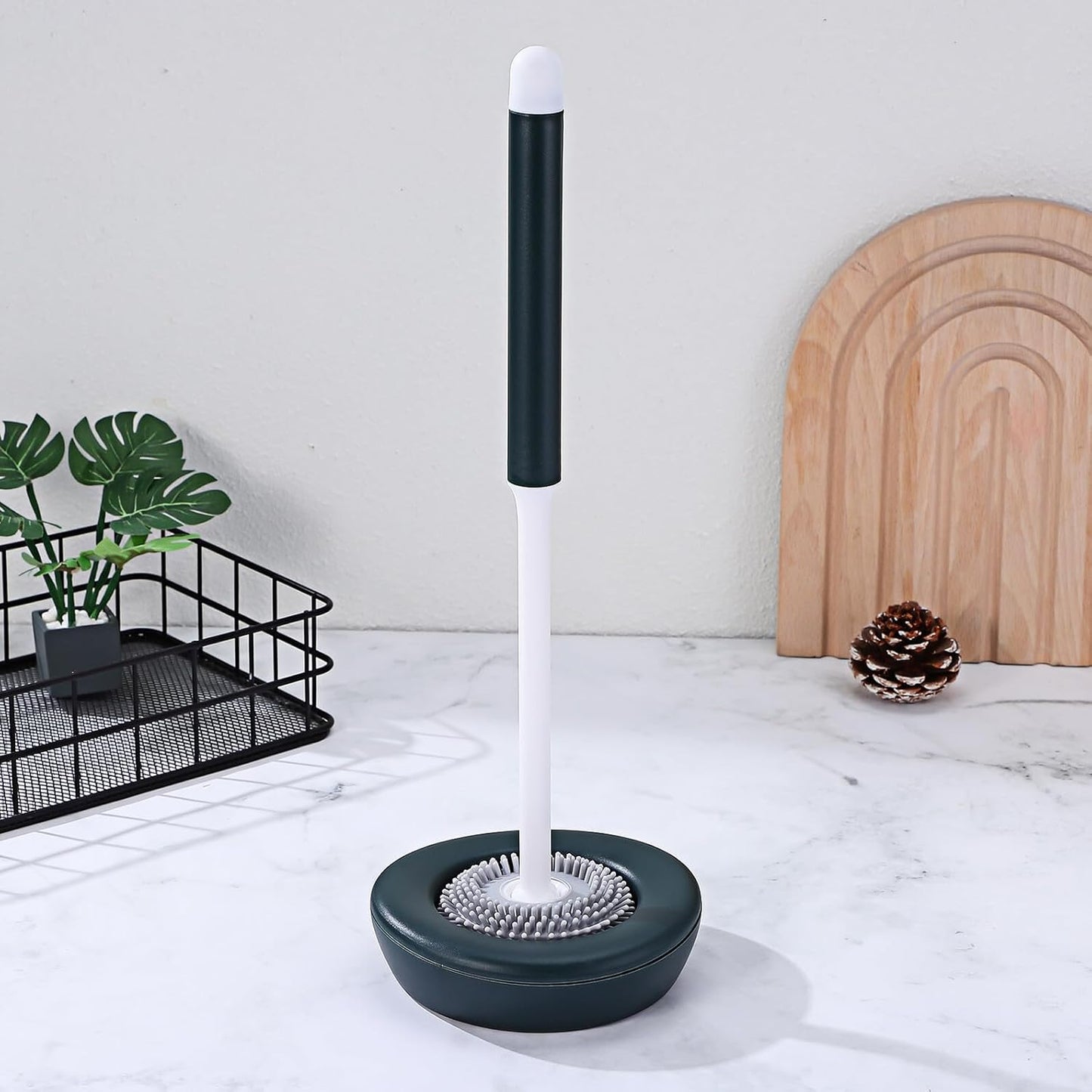 Angoily Silicone Toilet Brush with Holder Quick Drying Drainage Flexible Bristles Bathroom Cleaning Tool Modern Design Household Scrubber