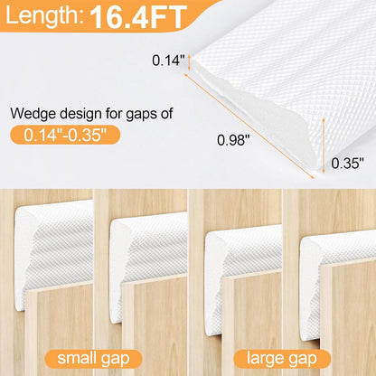 118 Inch Wedge-Shape Foam Window Weather Stripping Door Seal Insulation Strip, Soundproofing Window Inserts Foam Self Adhesive Draft Stopper Light Blocker for Winter Window Door Gaps, White