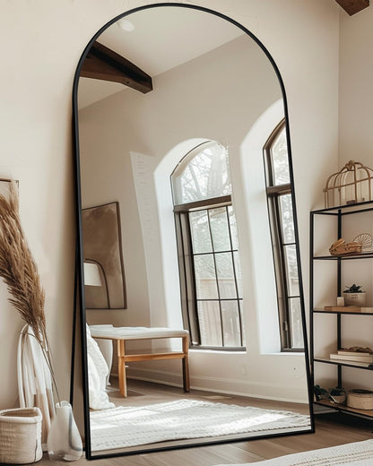 Full Length Mirror with Stand, 71"x28" Arched Full Body Large Stand Up Aluminum Frame Floor Standing Mirror, Freestanding Hanging Leaning Mounted for Bedroom Living Room Entryway Gold