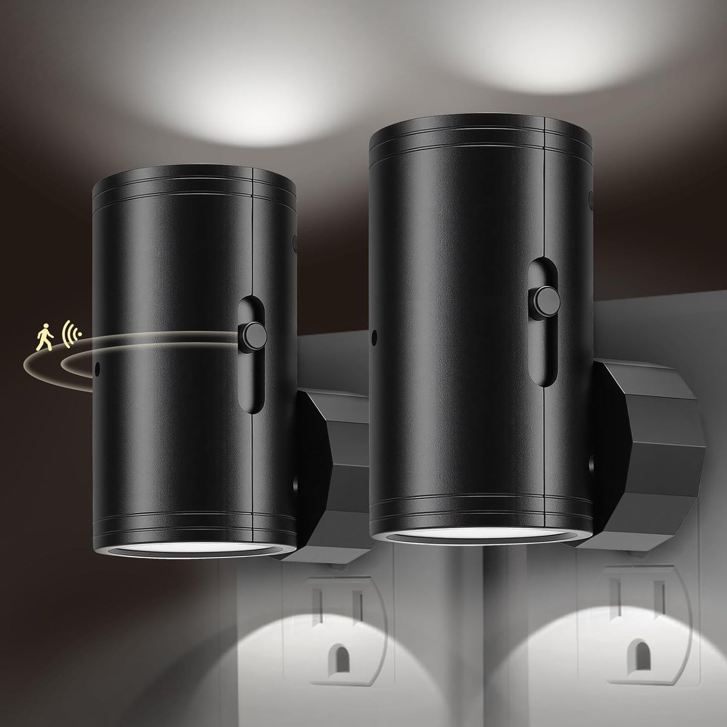 LED Motion Sensor Night Light,Motion Activated Night Light & Dusk to Dawn Sensor Night Light Plug into Wall 5-300LM Adjustable Brightness,5000K Daylight,for Kitchen,Hallway Bedroom,Stairs, 2 Pack