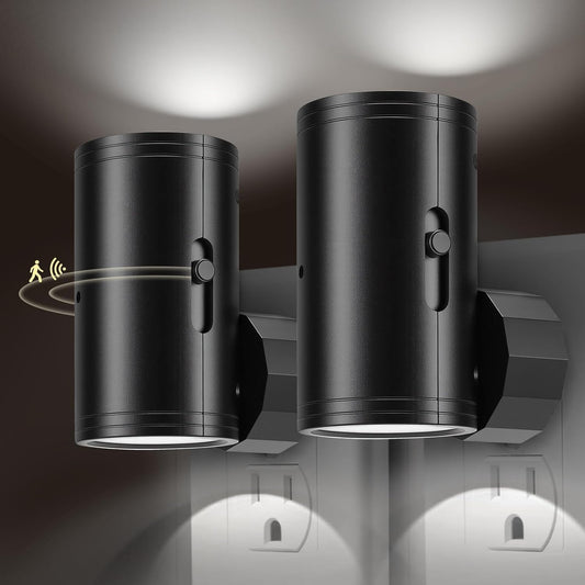 LED Night Lights with Motion Sensor & Dusk to Dawn Sensor, Night Lights Plug into Wall Dimmable Soft White Nightlight with 5-300lm Adjustable Brightness for Bedroom, Bathroom, Stairs, Hallway 2 Pack