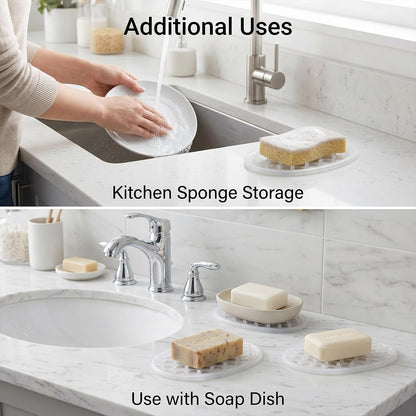 2 Pcs Soap Dish for Shower Soap Holder Shower with Efficient Drainage Holes Non-Slip Silicone Bar Soaps Holder Self Draining Soaps Saver Pad for Kitchen Bathroom Showers Shelf Counter Bathtub