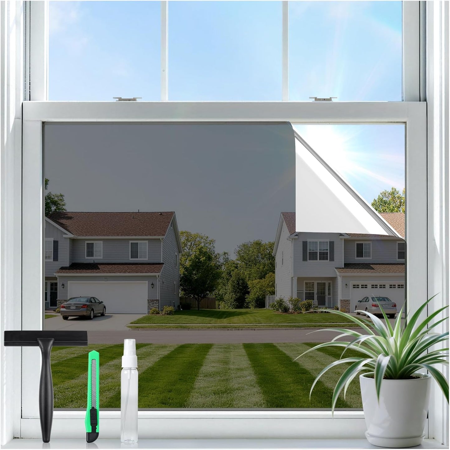 rabbitgoo Privacy Window Film Non Adhesive Frosted Glass Sun Blocking Self Static Cling Decorative for Home Kitchen Living Room, Removable and Reusable, 17.5 X 78.7 inches