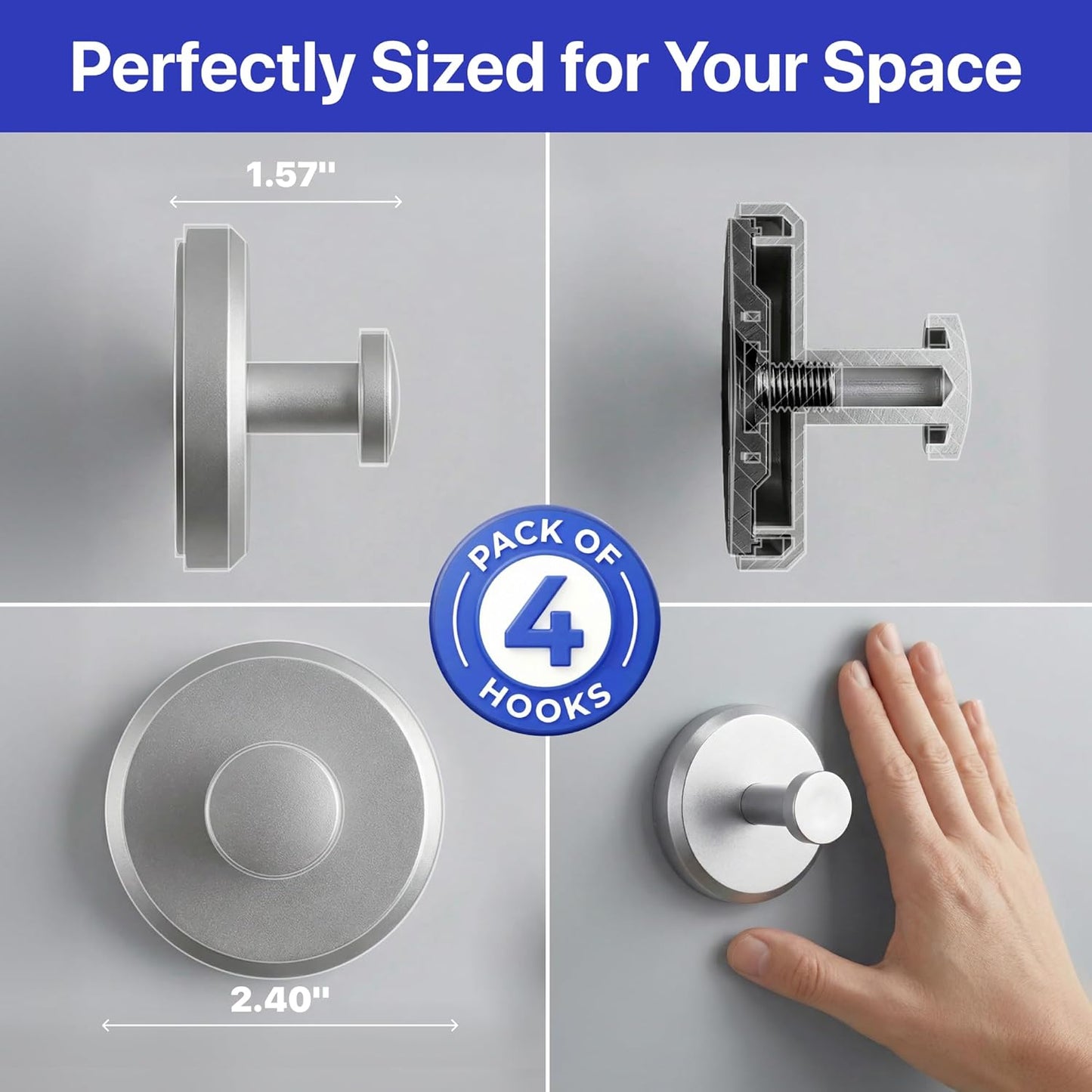 HOME SO Suction Cup Hooks for Shower & Bathroom Towel Holder 2-Pack – Suction Cups Hooks for Hanging Towels, Robes, & Coats - Tiles, Glass Door or Mirror – Shower Hooks & Towel Hooks Organizer - Black