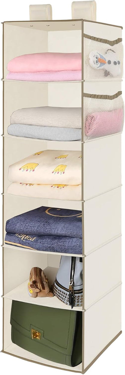 MAX Houser 6 Tier Shelf Hanging Closet Organizer, Closet Hanging Shelf with 2 Sturdy Hooks for Storage, Foldable (Grey)