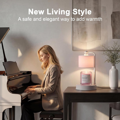 Candle Warmer Lamp with Timer, Modern Farmhouse Candle Warmer, Height Adjustable & Dimmable Electric Candle Warmer Lamp, Includes 2 Bulbs, Birthday Gift for Women, Mom, Housewarming - Flaxen