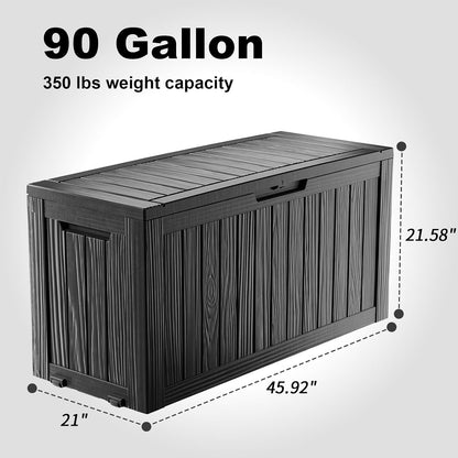 ROJIK 120 Gallon Waterproof Outdoor Deck Storage Box, Lockable Resin Patio Storage Bin with Lid for Garden Tools, Patio Cushions & Outdoor Accessories(Black)