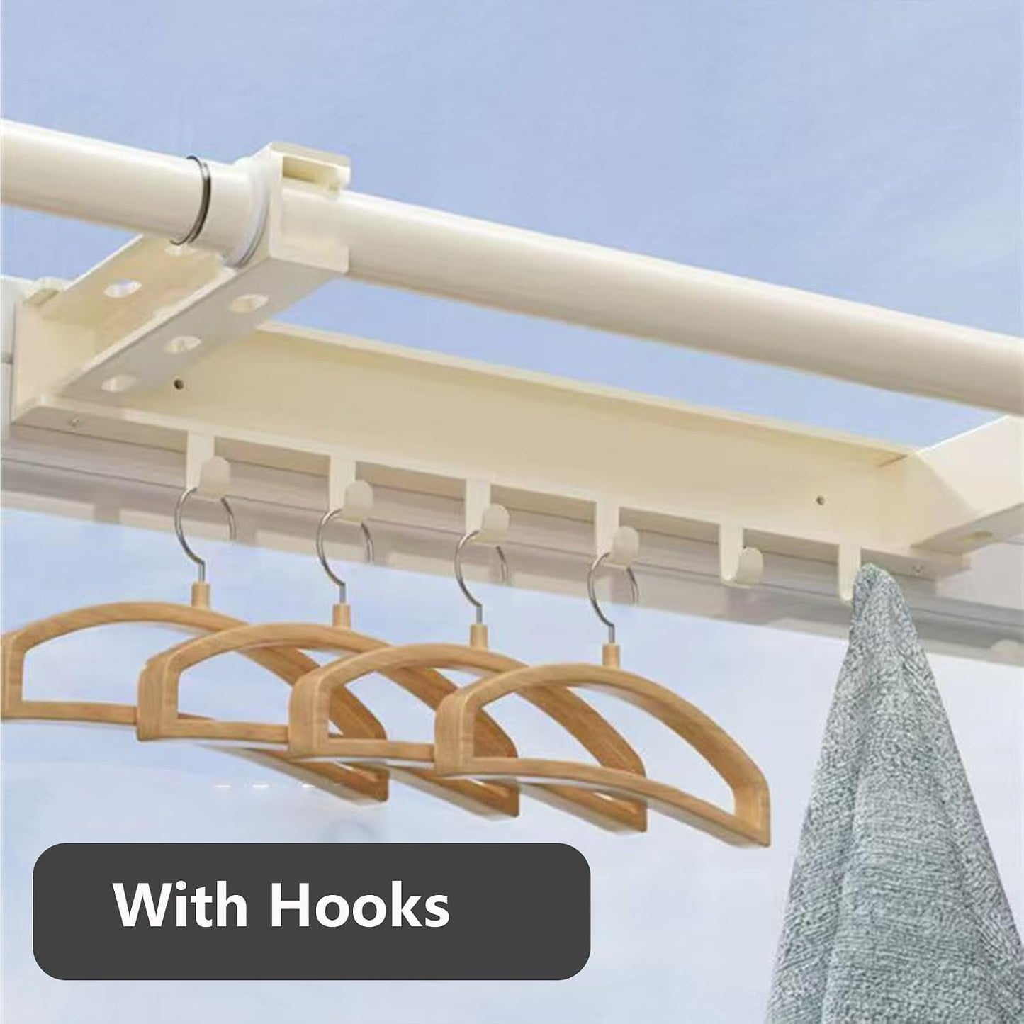 Wall-Mounted Dry Racks Retractable for Bathroom with 4 Hooks Clothes Drying Rack Bathroom Shelf for Collapsible Storage Rack Foldable Towel Holder for Kitchen, Balcony Laundry Room 16.8" to 29.5"