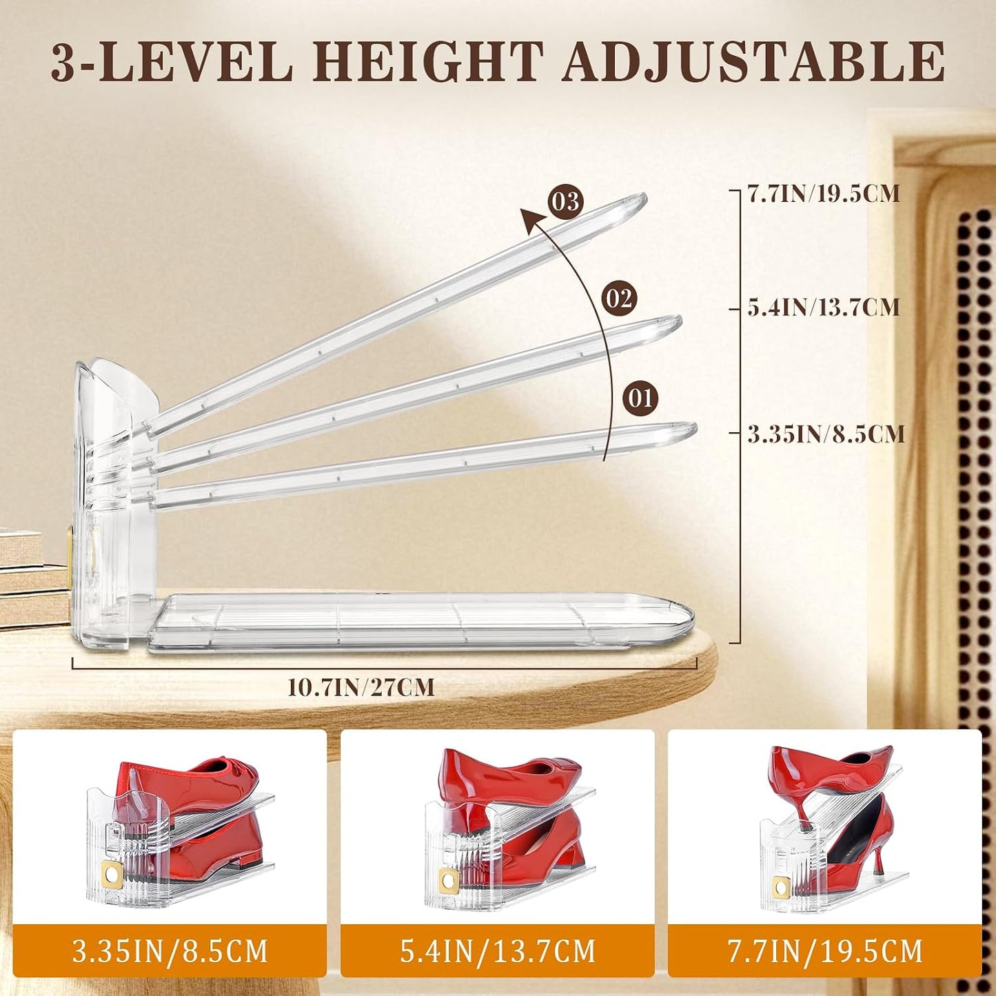 Adjustable Shoe Slots Organizer,12PACK Transparent Shoe Stackers Shoe Rack Holder Shoe Space Savers Double Layer Stack Shoe Racks for Closet Organization(Transparent)