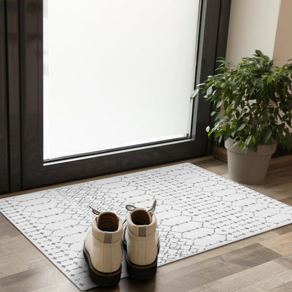 Lahome Moroccan Entry Rug 2x3, Non-Slip Washable Front Indoor Door Mat Rubber Backing Low-Profile Door Rugs, Small Geometric Print Distressed for Entryway Bathroom Kitchen, Black Hana