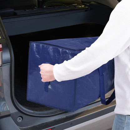 TICONN 4 Pack Extra Large Moving Bags Heavy Duty with Zippers & Carrying Handles, Durable Storage Bags Moving Boxes for Closet Organizers and Storage (4 Pack, Blue)