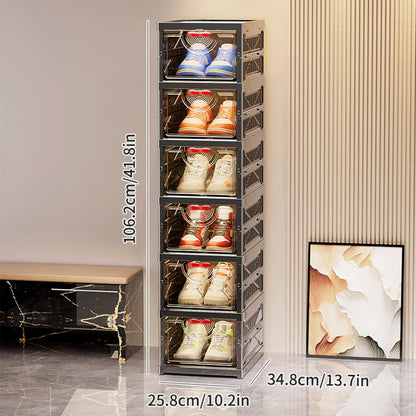 Foldable Shoe Rack Organizer Stackable Shoe Storage Box for Entryway, Closet & Bedroom Large Capacity Sneaker Containers Bins with Lids 6 Pack Black