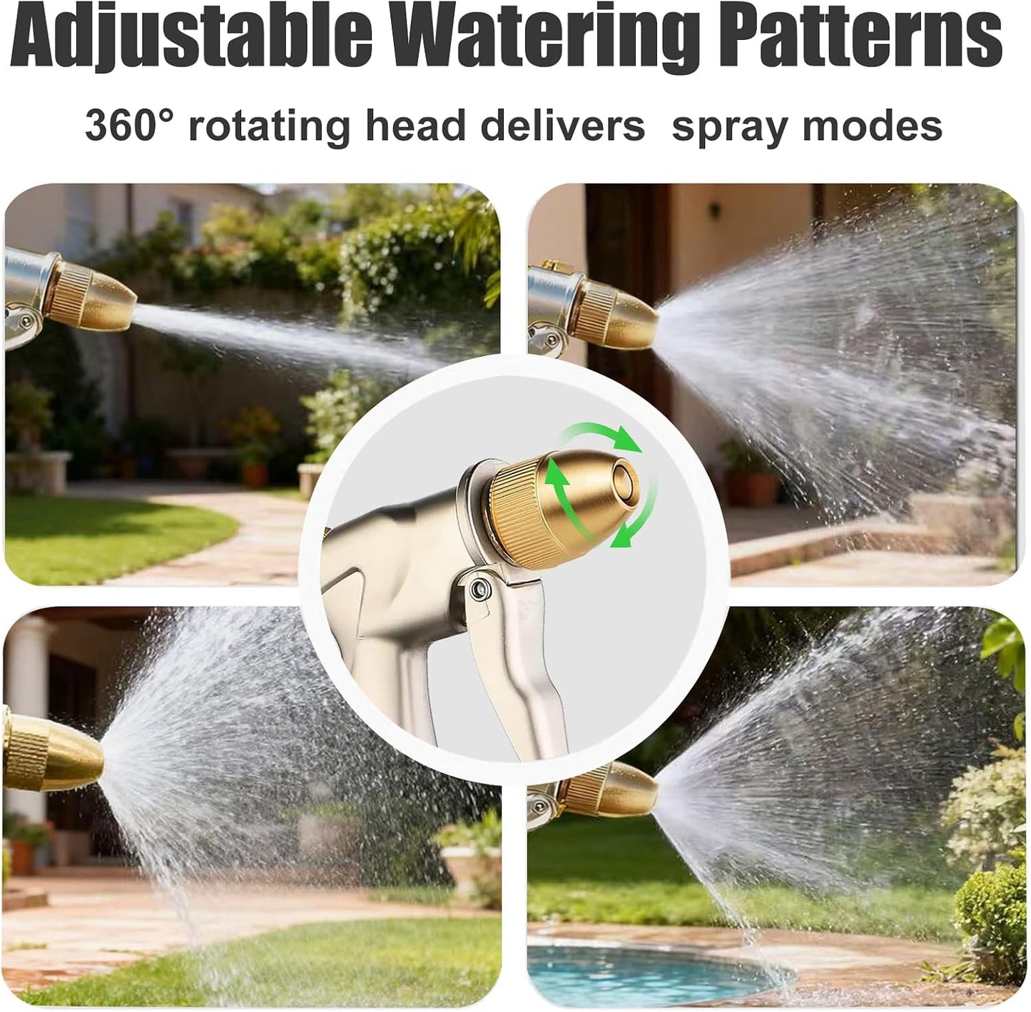Heavy Duty Metal Hose Nozzle, High Pressure Garden Hose Nozzle | All-Metal Water hose nozzle with 4 Adjustable Spray Patterns, For Watering Plants,Pet Showering,Car Washing&Windows