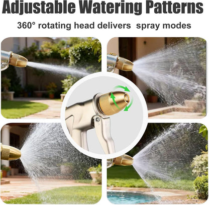 Heavy Duty Metal Hose Nozzle, High Pressure Garden Hose Nozzle | All-Metal Water hose nozzle with 4 Adjustable Spray Patterns, For Watering Plants,Pet Showering,Car Washing&Windows
