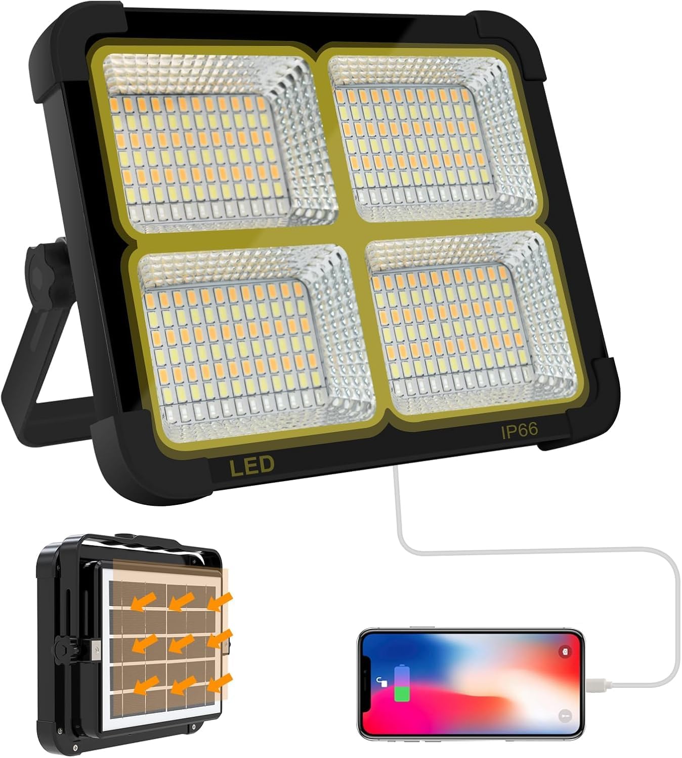 Portable LED Work Solar Light 100W 16500mAh 10000 LM with Stepless Brightness Job Site Battery Rechargeable LED Floor Light for Emergency Worklight for Hurricane