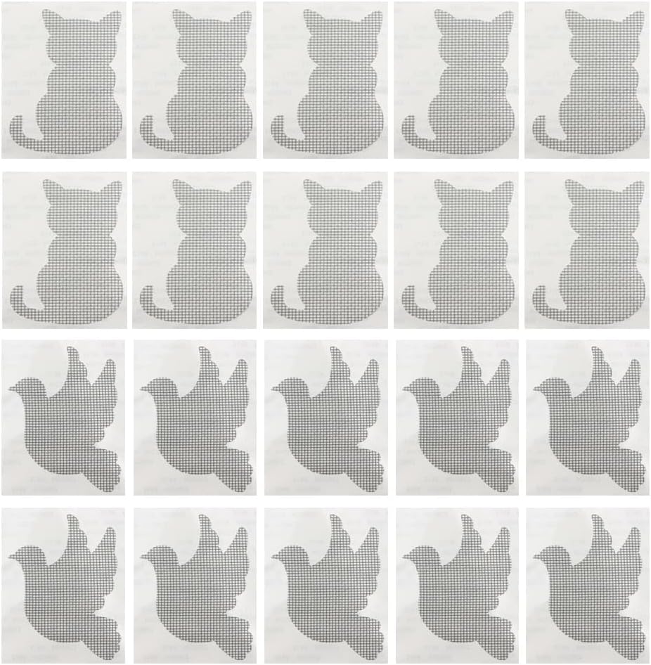 Ximimark 20 PCS Cat-Shaped Window Screen Repair Patches - Strong Adhesive for Pet Mesh Screen Door Repairs