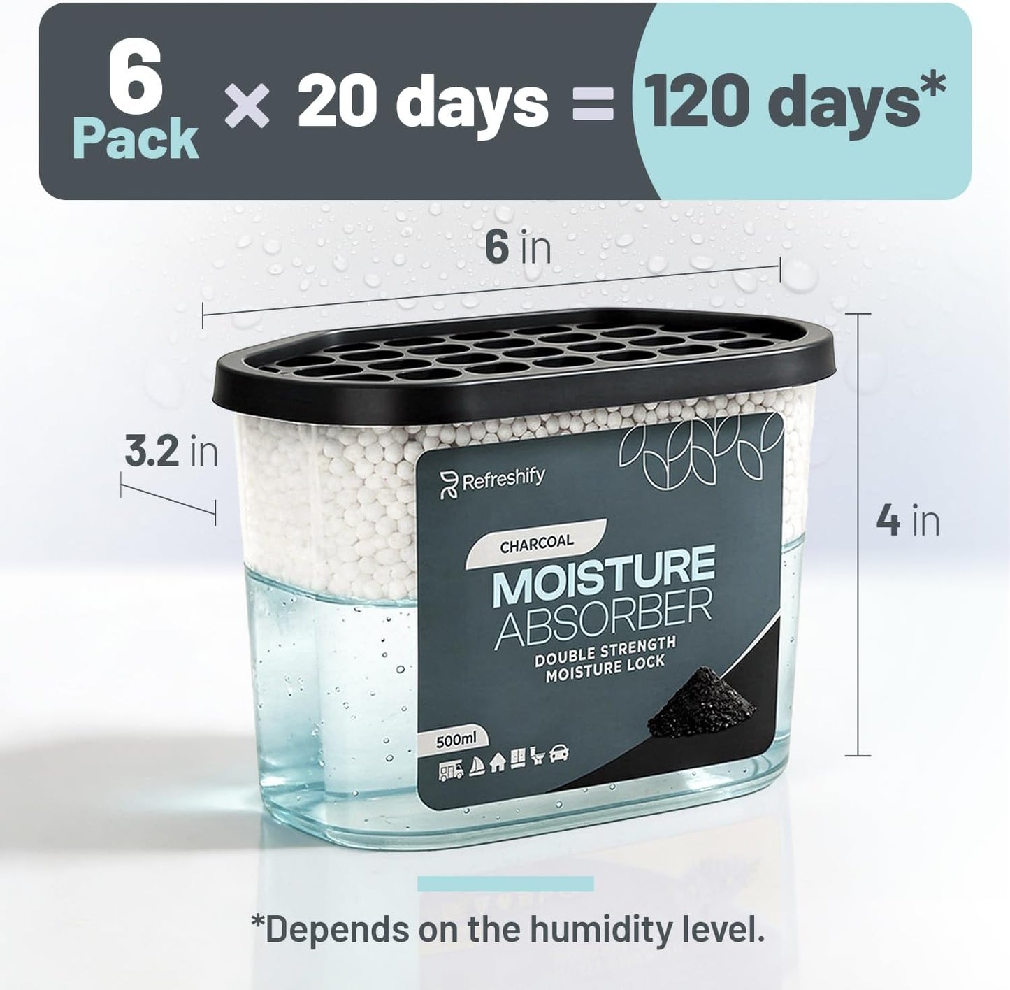 Premium Moisture Absorbers and Dehumidifier Tubs – High-Efficiency Closet Dehumidifier and Dehumidifier for Car, Odor Control Fragrance Free, 6 Pack, 7.5 Oz