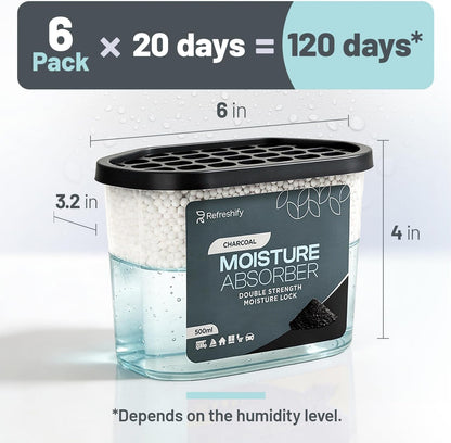 Premium Moisture Absorbers and Dehumidifier Tubs – High-Efficiency Closet Dehumidifier and Dehumidifier for Car, Odor Control Fragrance Free, 6 Pack, 7.5 Oz