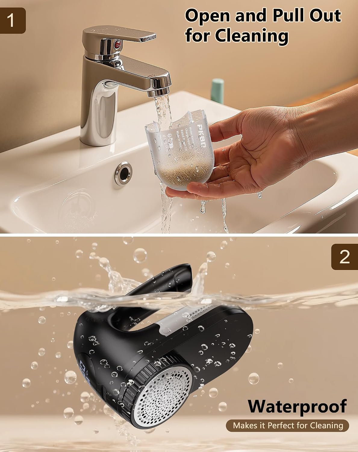 PKBD IPX6 Waterproof Washable Electric Fabric Shaver and Lint Remover, Rechargeable Sweater Defuzzer with 3 Free Extra Blades, Quickly and Effectively Remove Fluff, Fuzz, Bobbles for Clothes, White