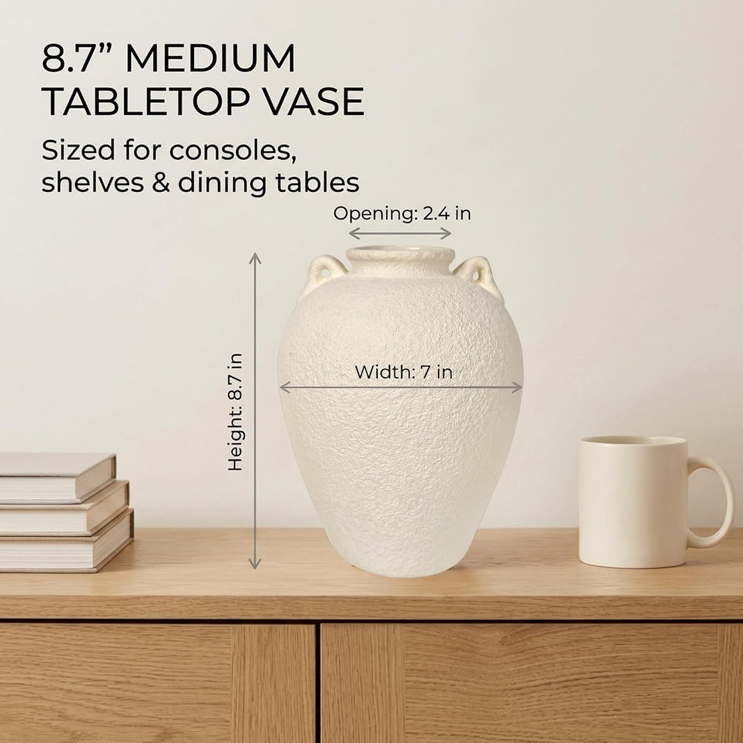 5.9" Small White Round Ceramic Vase, Coffee Table Shelf Decor