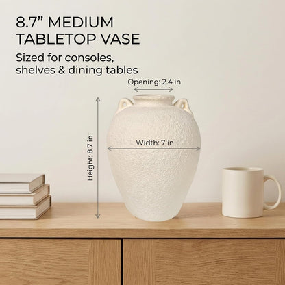 5.9" Small White Round Ceramic Vase, Coffee Table Shelf Decor