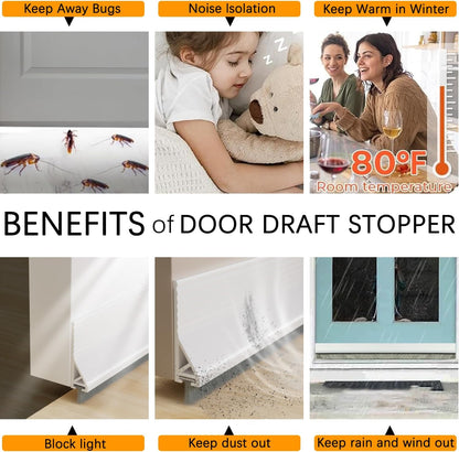 2 Pack Door Sweep Brush, Door Draft Stoppers with Brush, Under Draft Stopper for Bottom Reduce Noise, Weather Stripping for Doors Exterior with Self Adhesive, Door Sweep for Bottom 2" W x 39" L, Black