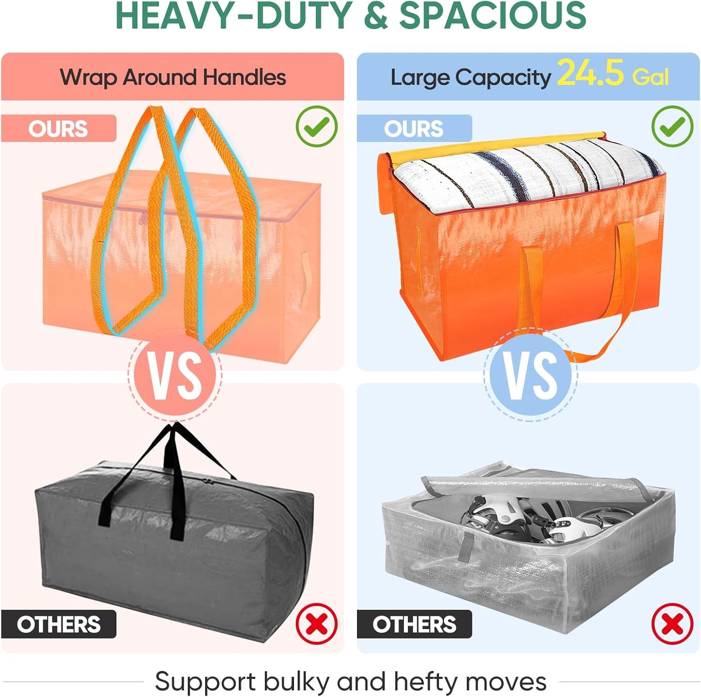 BALEINE 6-Pack Oversized Moving Bags with Reinforced Handles, Heavy-Duty Storage Tote for Clothes, Moving Supplies (Clear, 6-Pack)