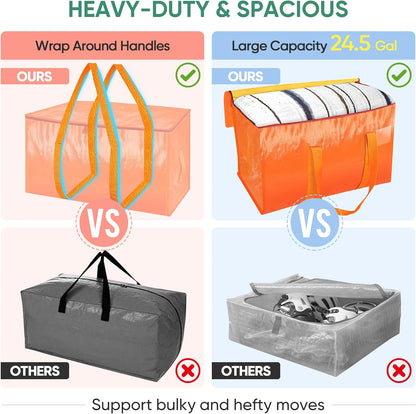 BALEINE 6-Pack Oversized Moving Bags with Reinforced Handles, Heavy-Duty Storage Tote for Clothes, Moving Supplies (Clear, 6-Pack)