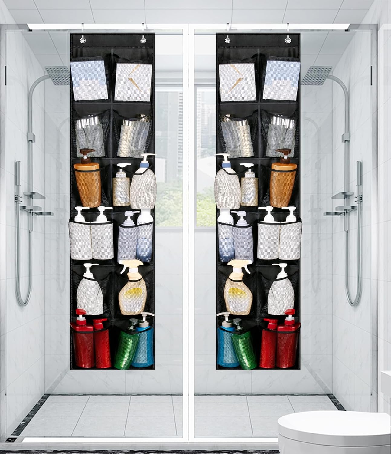 MISSLO Over The Door Shoe Organizer 12 Large Mesh Pockets Hanging Narrow Closet Door, White, 2 Pack